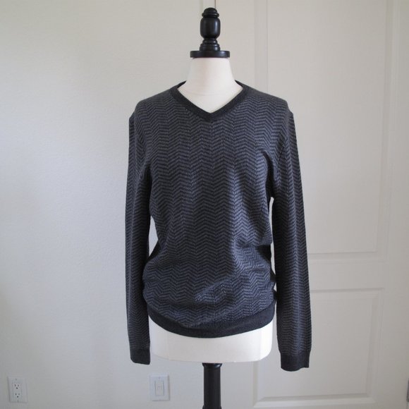 TASSO ELBA Grey Chevron Wool Blend Grandpa Sweater - Picture 10 of 14